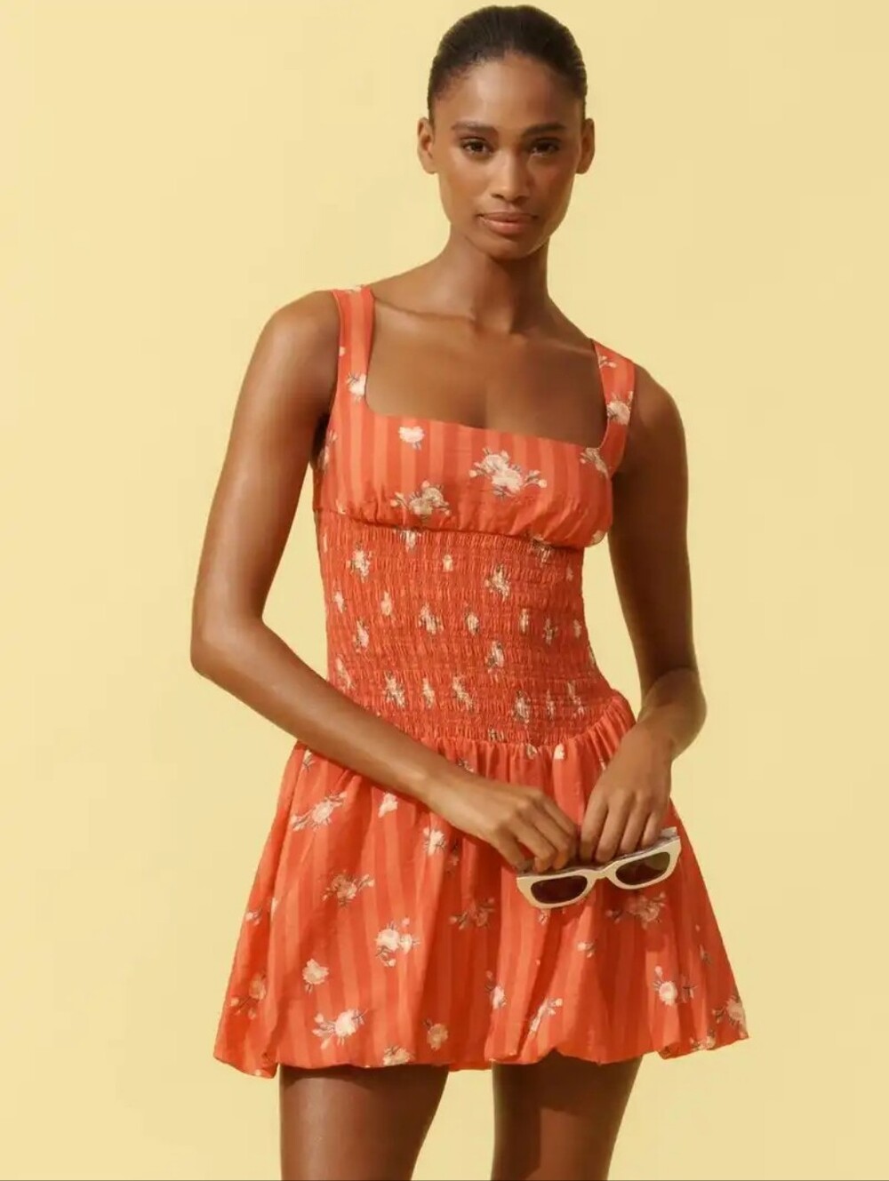 Anthropologie Square-Neck Smocked Mini Dress Sz L
